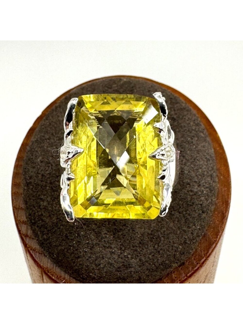 VTG Sterling Silver 925 Yellow Quartz CZ Accents Statement Ring Size 7.75